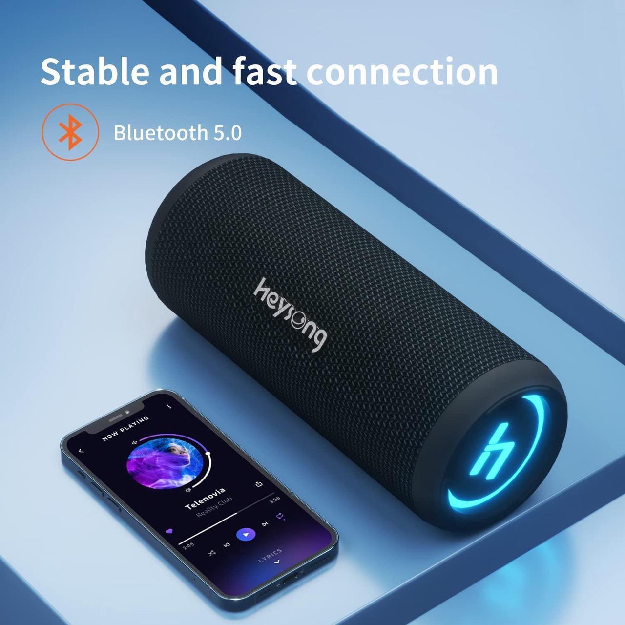 Alt view image 7 of 7 - HEYSONG Waterproof Bluetooth Speaker, Portable Wireless Outdoor Speakers with 20W Loud Stereo Sound, Good Bass, IPX6 Speaker for Pool, Shower, Kayak, Beach Accessories, Gifts for Men Women