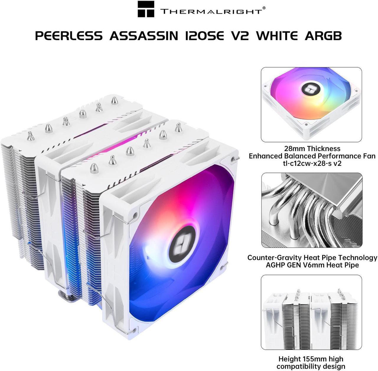 Alt view image 3 of 6 - Thermalright Peerless Assassin 120 SE ARGB V2 CPU Air Cooler - 6 Heat Pipes AGHP GEN 5.0 Technology | 1850RPM PWM 120mm Fans, for Intel 1851/1700/115X/1200, AMD AM4/AM5 White