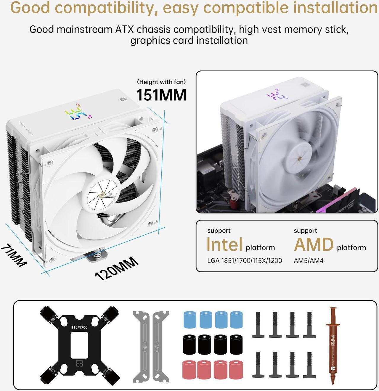 Alt view image 7 of 7 - Thermalright Assassin X 120 R Digital CPU Air Cooler - Temperature Display | 4 Heat Pipes, for Intel LGA 1150/1151/1155/1156/1200/1700 AMD AM4/AM5 White