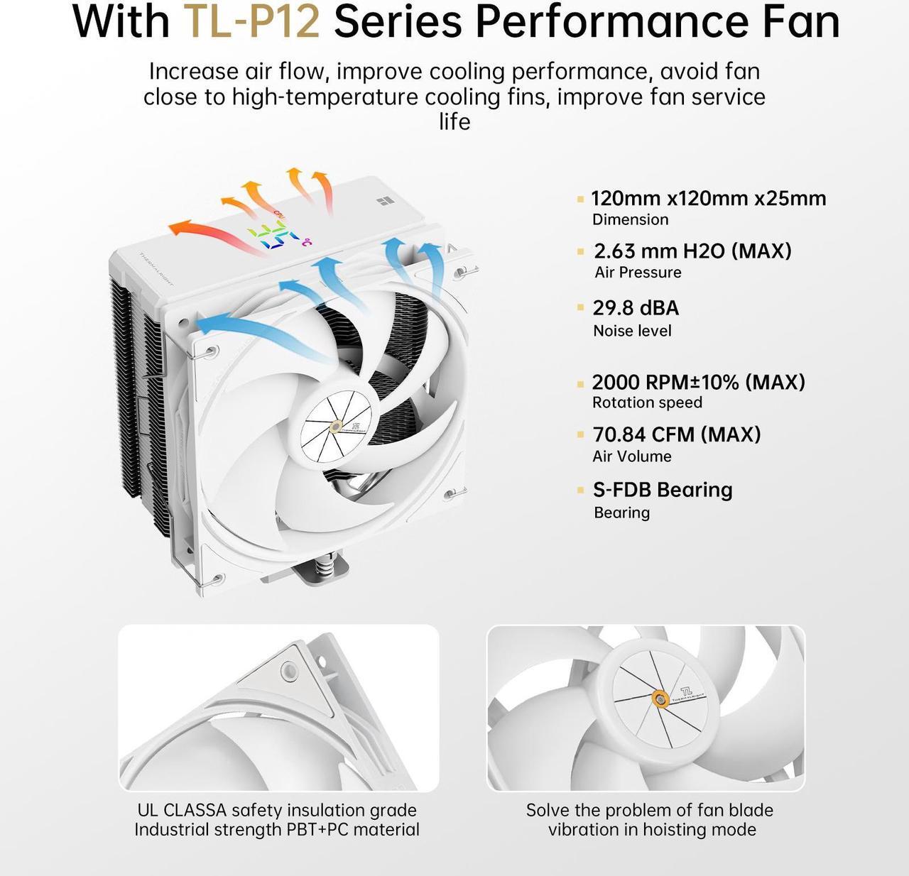 Alt view image 6 of 7 - Thermalright Assassin X 120 R Digital CPU Air Cooler - Temperature Display | 4 Heat Pipes, for Intel LGA 1150/1151/1155/1156/1200/1700 AMD AM4/AM5 White
