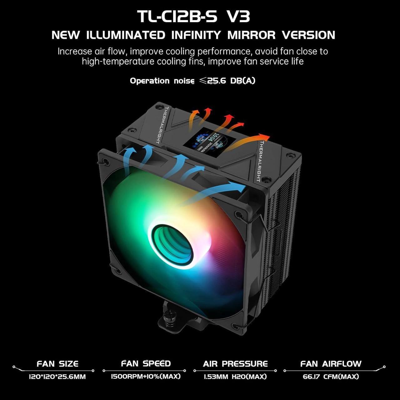 Thermalright Assassin Spirit 120 Vision Black ARGB CPU Air Cooler with 1.54in IPS Display, 120mm