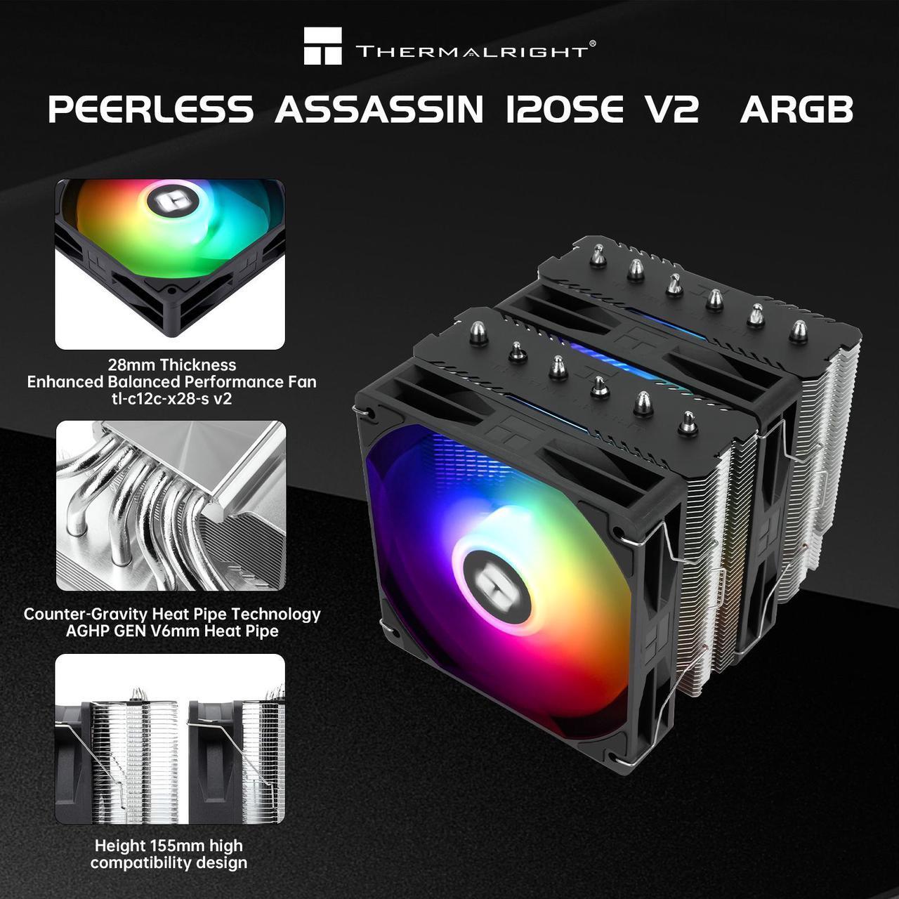 Alt view image 5 of 7 - Thermalright Peerless Assassin 120 SE ARGB V2 CPU Air Cooler - 6 Heat Pipes AGHP GEN 5.0 Technology | 1850RPM PWM 120mm Fans, for Intel 1851/1700/115X/1200, AMD AM4/AM5 Black