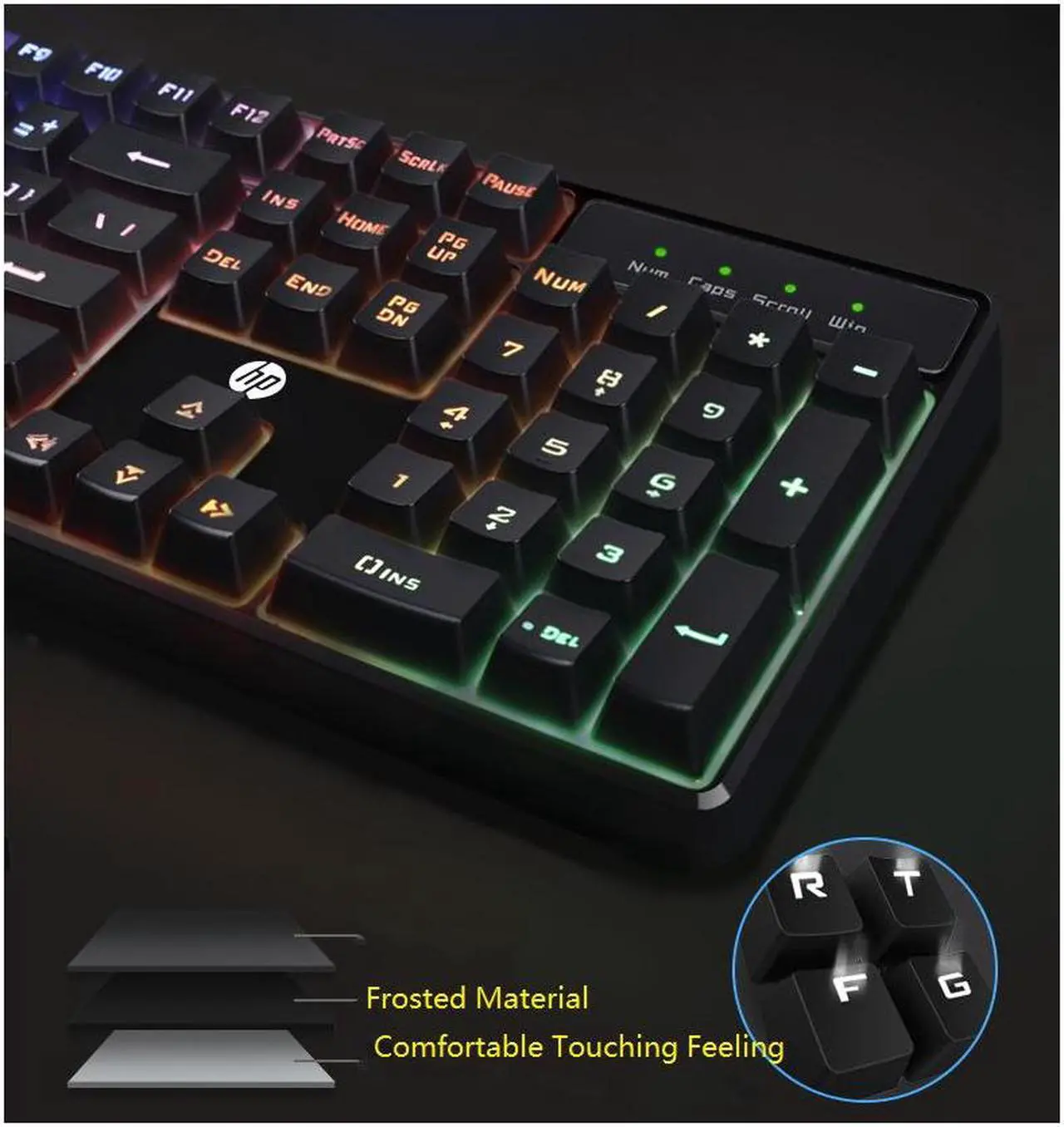 Alt view image 2 of 7 - HP K300 (SPANISH) Mechanical Feeling, 19 anti-ghosting, Cool Exterior 7-colo0r Backlit Led Anti-splash Silent Wired Keyboard For Office And Game, Support PC and Laptop - Black