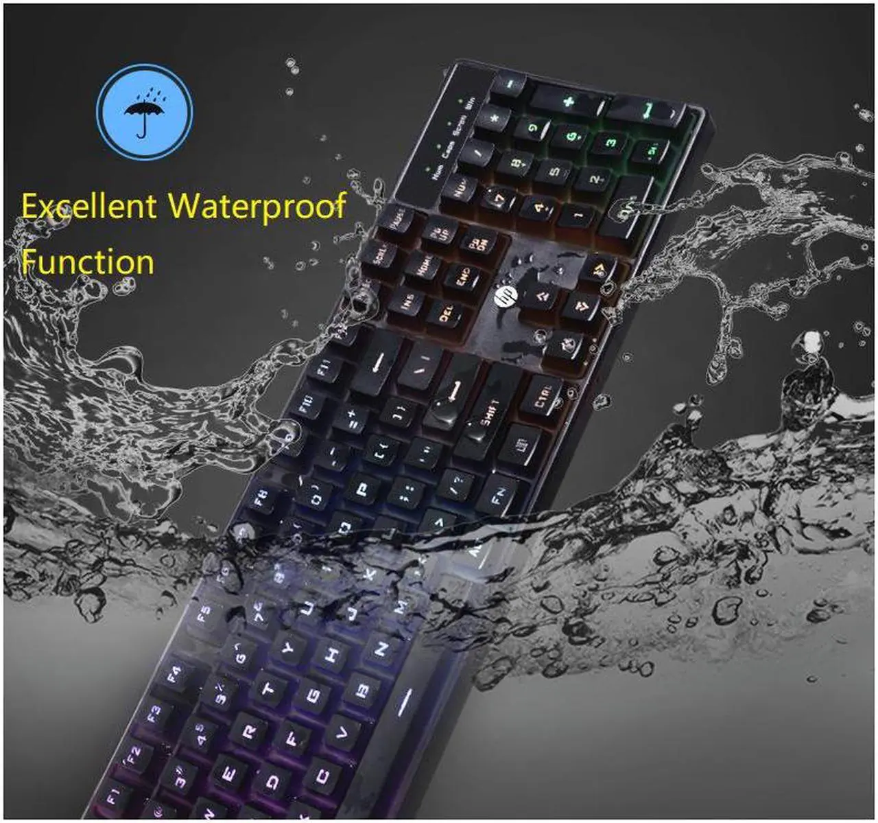 Alt view image 7 of 7 - HP K300 (SPANISH) Mechanical Feeling, 19 anti-ghosting, Cool Exterior 7-colo0r Backlit Led Anti-splash Silent Wired Keyboard For Office And Game, Support PC and Laptop - Black