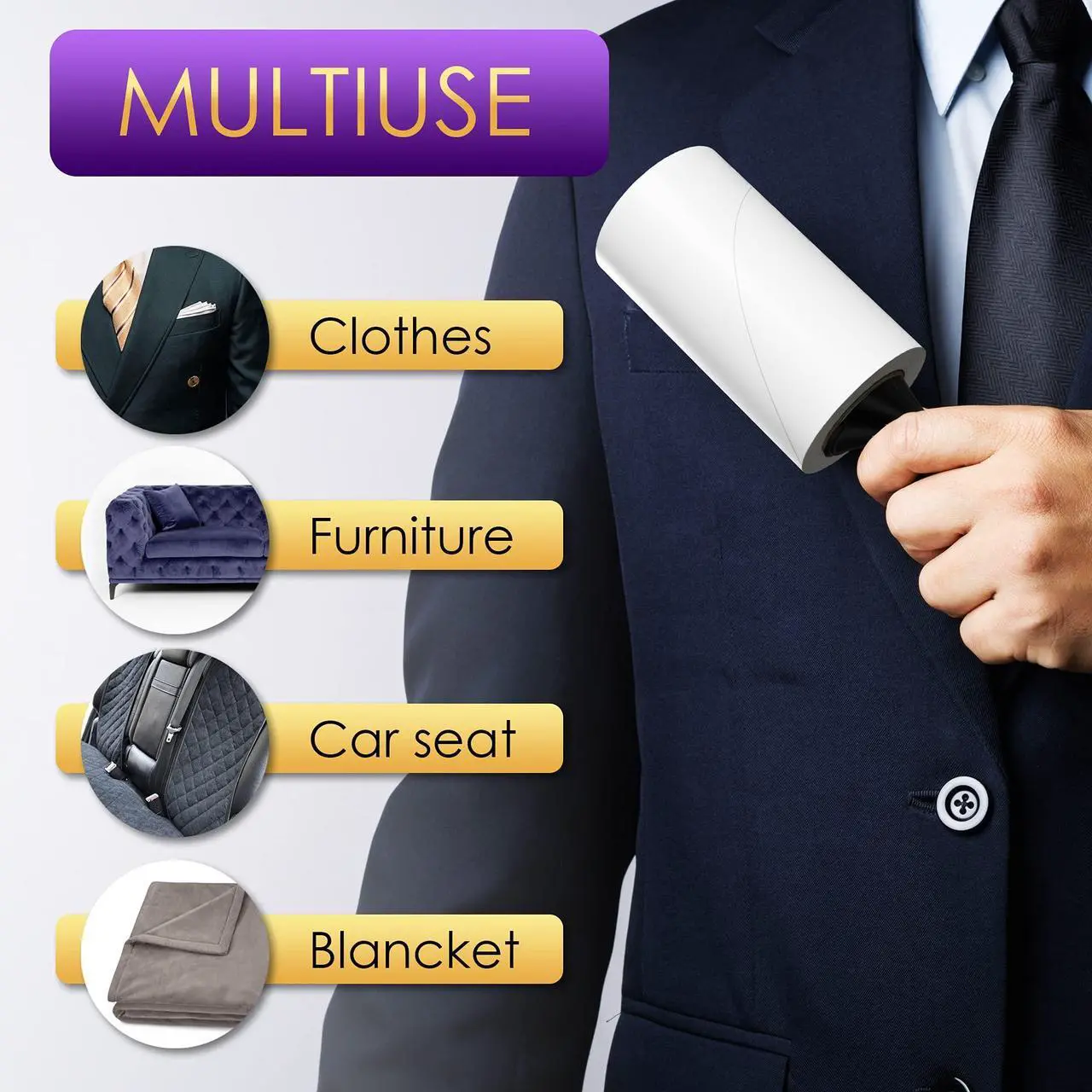 Alt view image 3 of 7 - Lint Rollers Pet Hair Value Pack of 450 Sheets / 5 Refills, Sticky Roller Pet Hair, Lint Remover Dog Hair, Cat Hair, Fuzz, Animal Fur, Large Lint Removal Roller Clothe, Couch, Furniture. Stick Roller