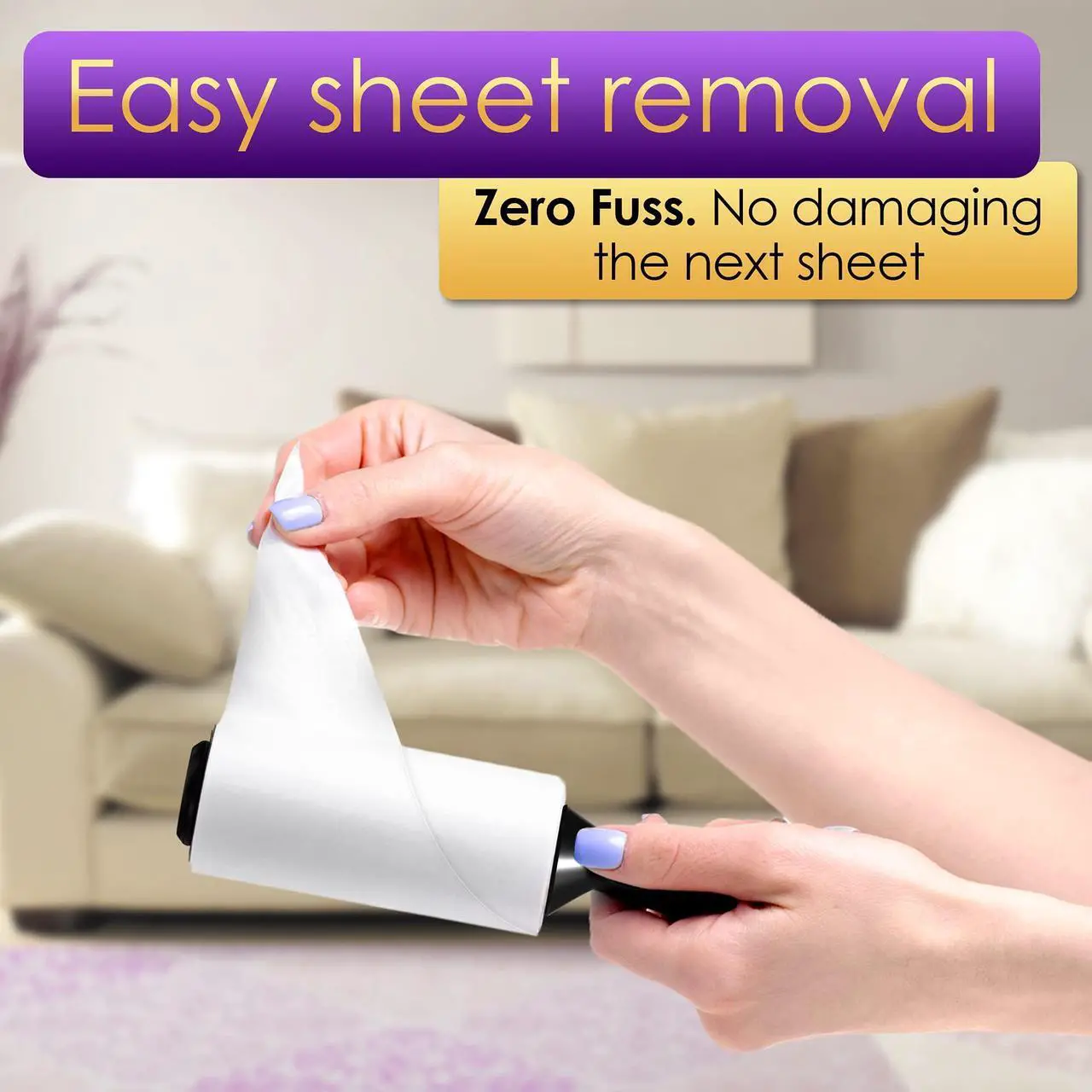 Alt view image 4 of 7 - Lint Rollers Pet Hair Value Pack of 450 Sheets / 5 Refills, Sticky Roller Pet Hair, Lint Remover Dog Hair, Cat Hair, Fuzz, Animal Fur, Large Lint Removal Roller Clothe, Couch, Furniture. Stick Roller