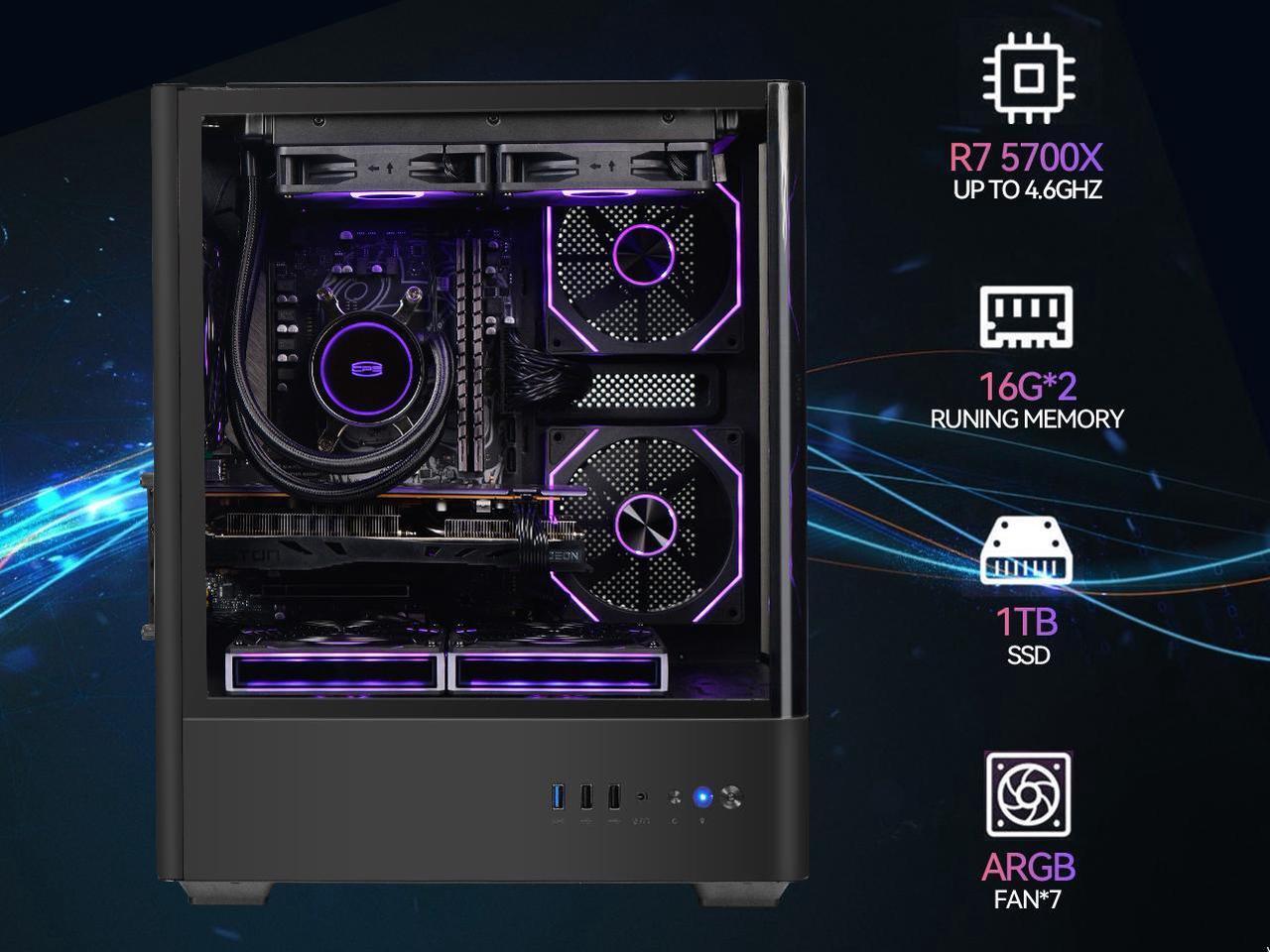 Alt view image 5 of 7 - YEAH MAGIC Gaming Desktop, Ryzen 7 5700X, NVIDIA RTX 4060 ,32GB DDR4 RAM, 1TB M.2 NVMe SSD ,Windows 11 home,WIFI, Liquid Cooler , ARGB Fans , Pc for Gaming DesignOffice , Prebuilt Gaming Pc