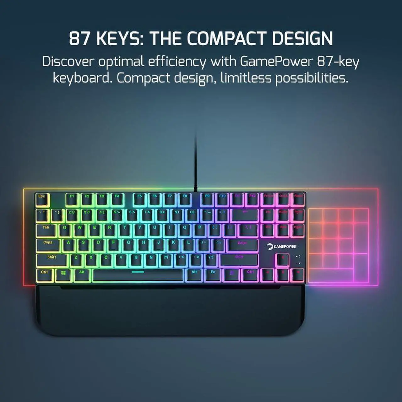 Alt view image 2 of 7 - GAMEPOWER Suki TKL Wired Mechanical Gaming Keyboard, Programmable Macros RGB Lighting Customization, Black Mechanical Switches Aluminum Base, Magnetic Wrist Support, 87 Keys, Black Switch