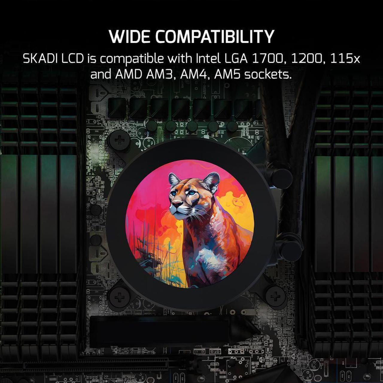 Alt view image 6 of 7 - Gamepower Skadi LCD 360 AIO CPU Liquid Cooler, 2.1" Display for GIFs and Metrics, 360mm Radiator with 3X PWM ARGB HDB Fans, 14.5 W/mK thermal paste, Compatible with Intel LGA 1851, 1700, AMD AM4/AM5