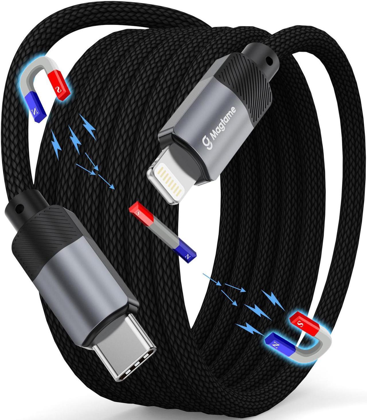 Magtame Magnetic iPhone Charger Cord Coiled, 3.3FT Braided USB C to Lightning Cable Fast Charging, MFi Certified Compatible with iPhone 14 13 12 11 Pro Max Xr Xs Plus Original Design Patent Product