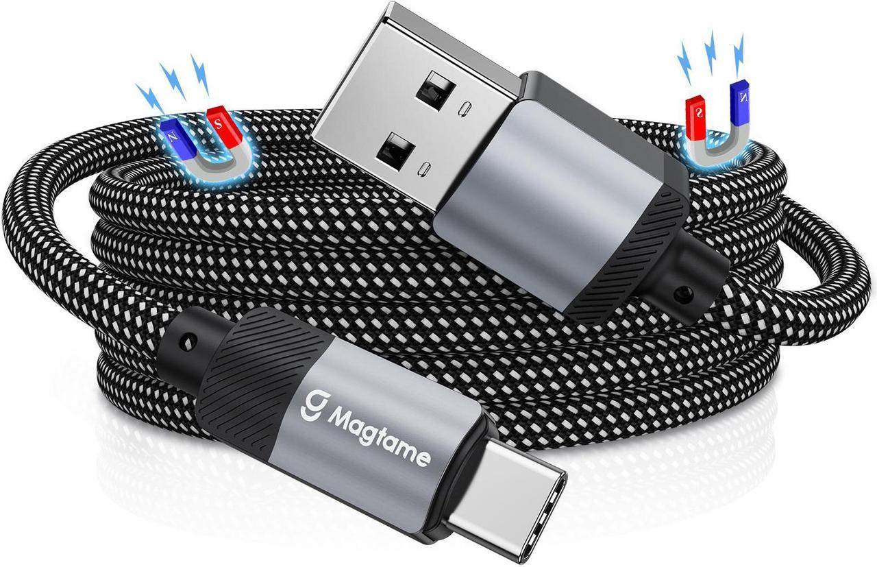 Magtame USB C Cable, Magnetic USB A to USB C Cable for iPhone 15 Pro Max Plus, Nylon Braided Coiled Type C Fast Charging Cable for Samsung, for iPad, USB C Device Silver 3.3 ft.