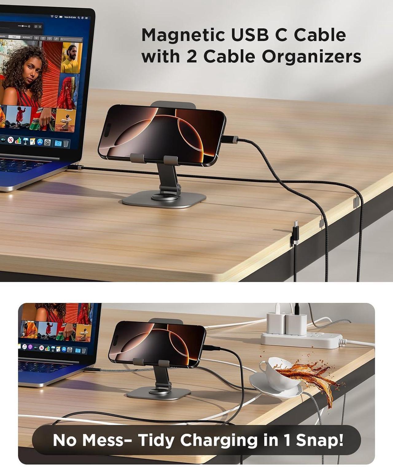 Alt view image 2 of 7 - Magtame Magnetic 3.3FT USB C to USB C Cable with USB A to USB C Cable 2Pack for Tangle-Free Home Car Desk Cable Management, Black