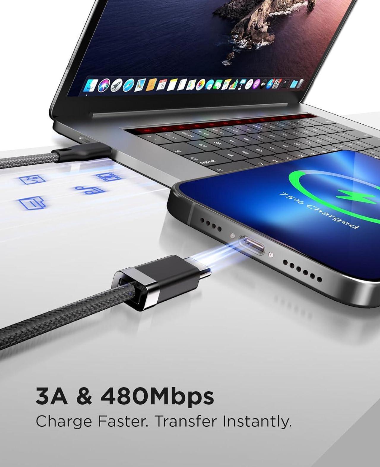 Alt view image 3 of 7 - Magtame Magnetic 3.3FT USB C to USB C Cable with USB A to USB C Cable 2Pack for Tangle-Free Home Car Desk Cable Management, Black