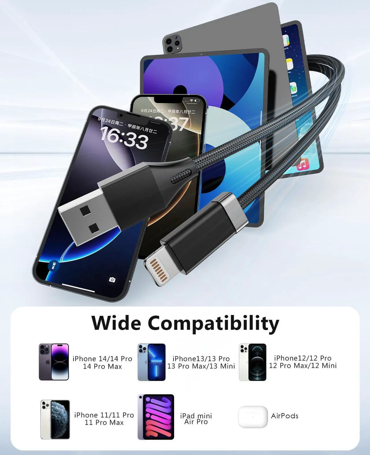 Alt view image 7 of 7 - Magtame StayCable USB A to Lightning Cable 2Pack, Anti-Drop Lightning Cable with Magnetic Keeper 3.3ft, Fast Charging Braided Cord Compatible for iPhone 14/13/12/11