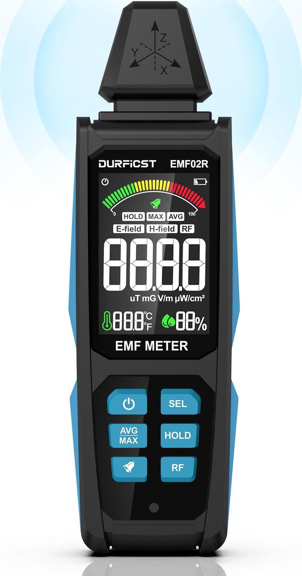 DURFICST EMF Meter, 5 in 1 Rechargeable Digital Electromagnetic Field Radiation Detector for EF, RF, MF and WiFi Signal, Suitable for 5G, Cell Towers, Smart Meters, WiFi, Bluetooth