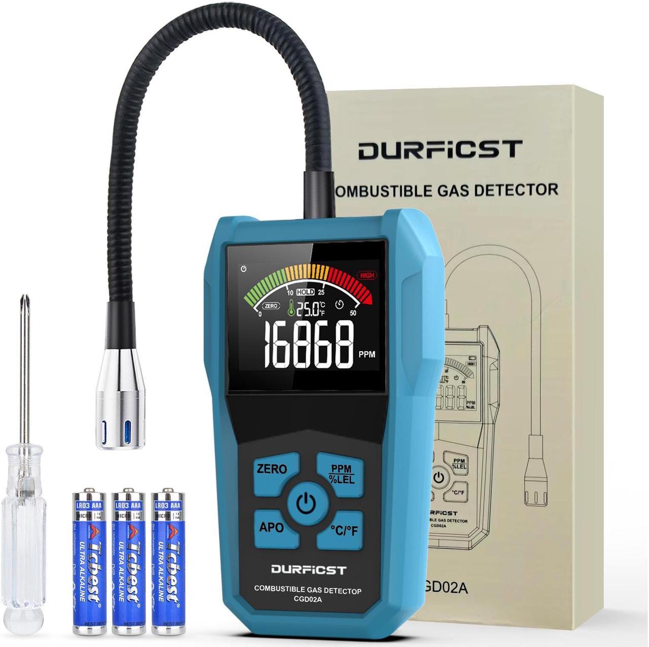 DURFICST Natural Gas Detector, Portable Gas Detector, Alarmable Gas Sniffer for Home Measuring Natural Gas, Coal Gas and Other Combustible Gases, Suitable for Kitchen Mobile Caravan Gas Station