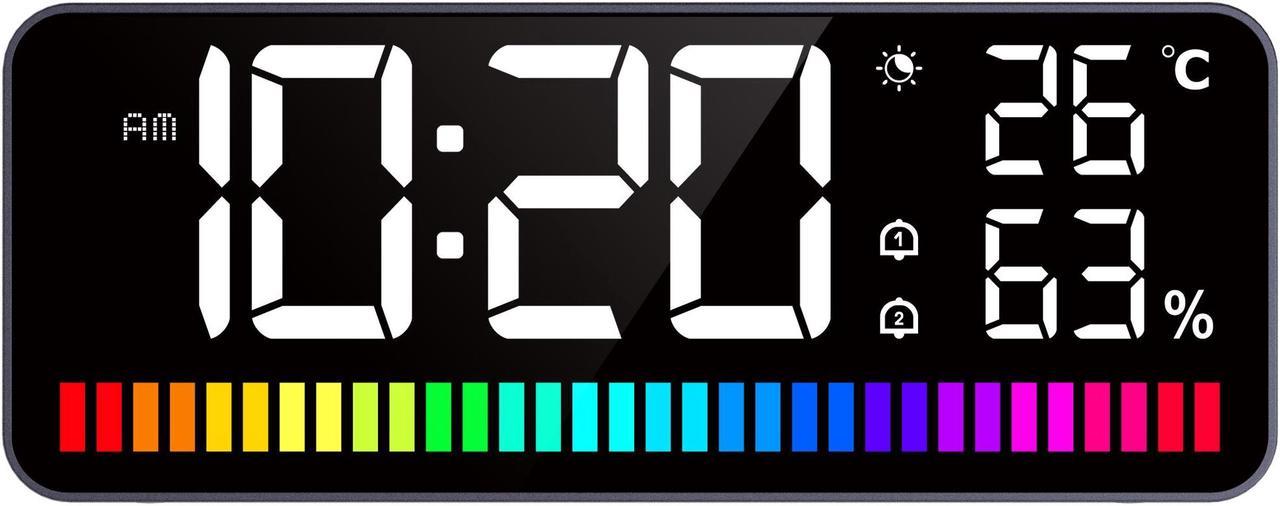 LED Clock with Rhythm Light Strip, Equipped with 15 Display Types/15 Display Colors/2 Brightness Adjustable RGB Color Light Strips, with 1200mAh Lithium Battery, Suitable for Bedroom, Living Room, Cam