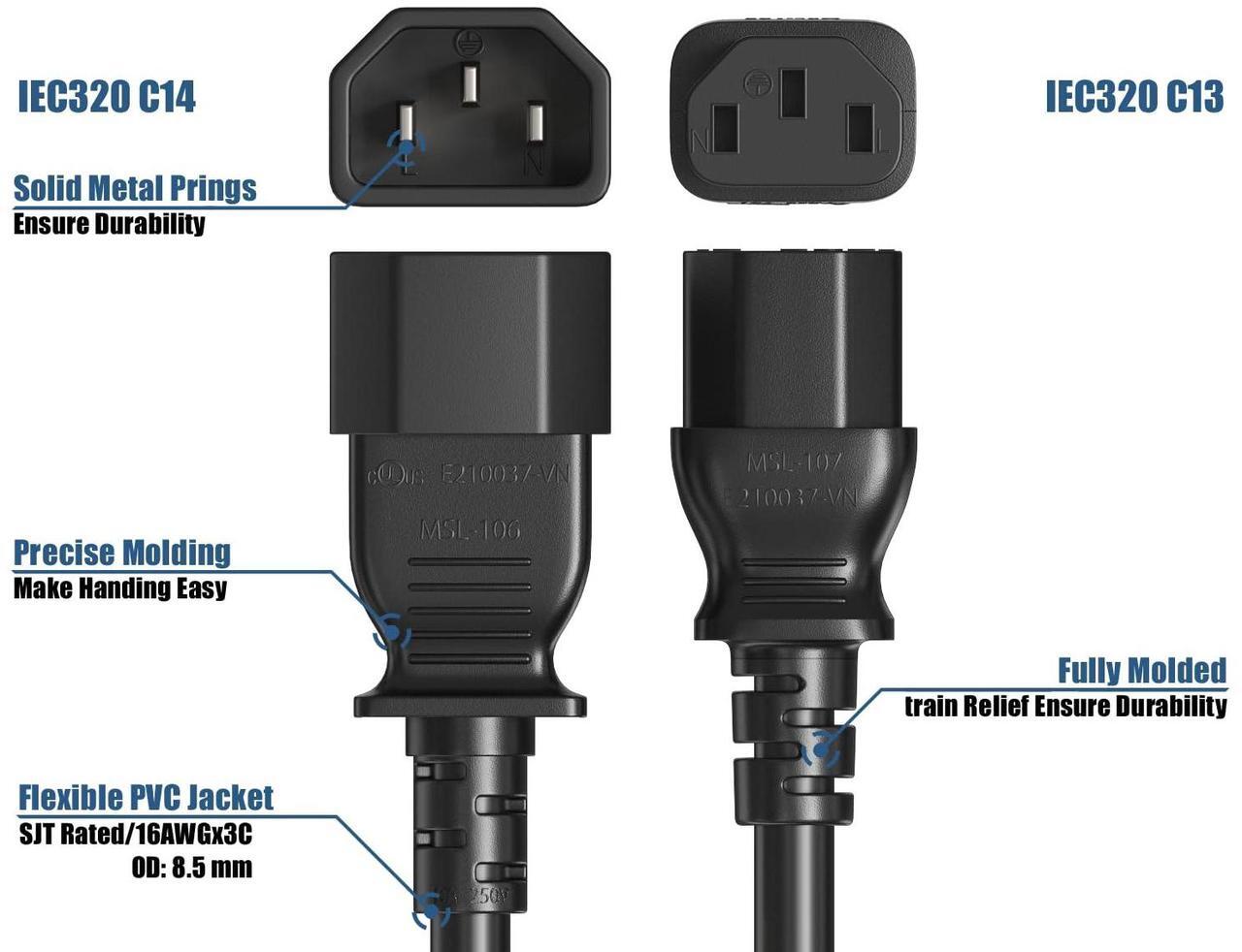 Alt view image 4 of 5 - CableLeader 15ft 16 AWG Computer Power Extension Cord IEC320 C13 to IEC320 C14
