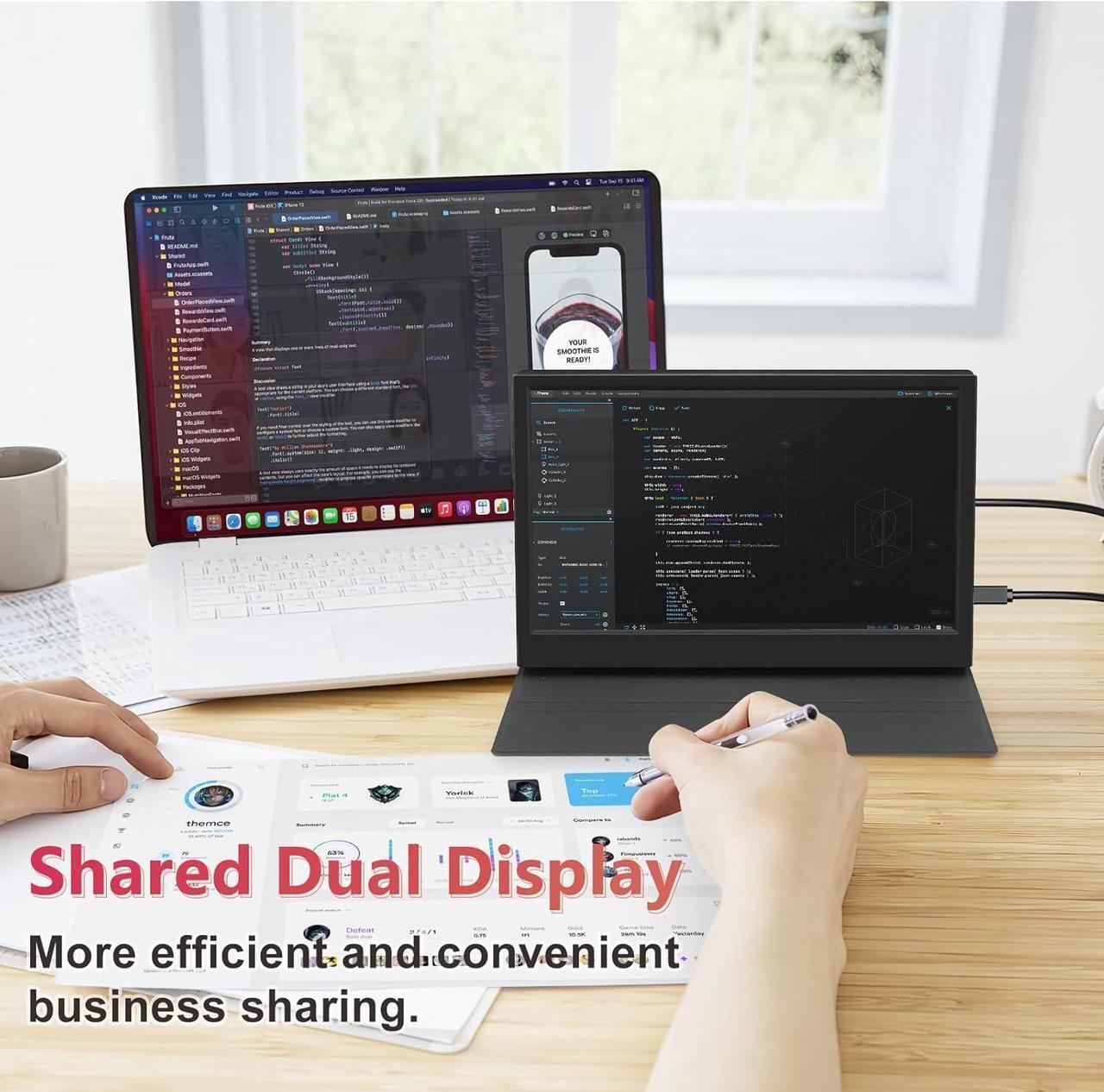 Alt view image 4 of 6 - NUOLAISUN Portable Monitor 18.5 inch 100Hz 100% sRGB FHD 1080P IPS Computer Display Gaming Monitor for Laptop USB C HDMI HDR Travel Monitor with Kickstand for Mac PC Xbox PS4/5 Switch Laptop Monitor