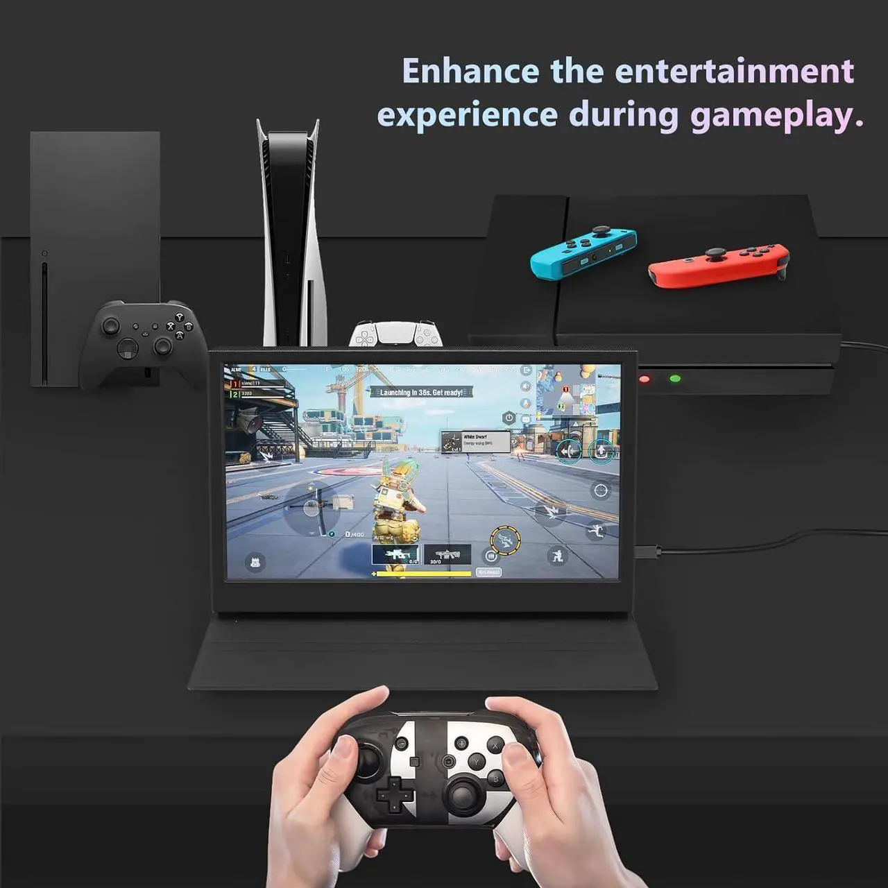 Alt view image 5 of 5 - 11.6" Portable Monitor 1366X768 HD Gaming Monitor Ultra-Slim IPS for Laptop Phones Tablet Desktop PS5/4 for Xbox Switch Display w Speaker with/Bracket Support HDR Plug Play Built-in