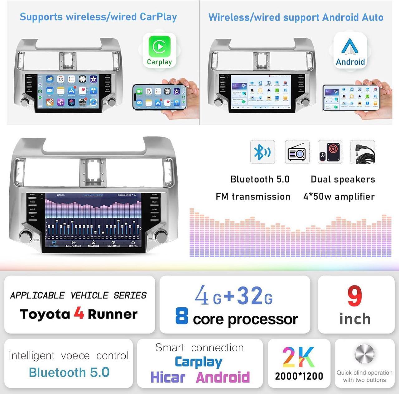 Alt view image 4 of 4 - GBOLE Replacement for Toyota 4Runner Radio 2009-2022 Year 9.0 inch Car Radio 4GB+32GB Touchscreen Wireless CarPlay Android Auto, GPS Navigation, Built-in 4G Cellular, Android 13