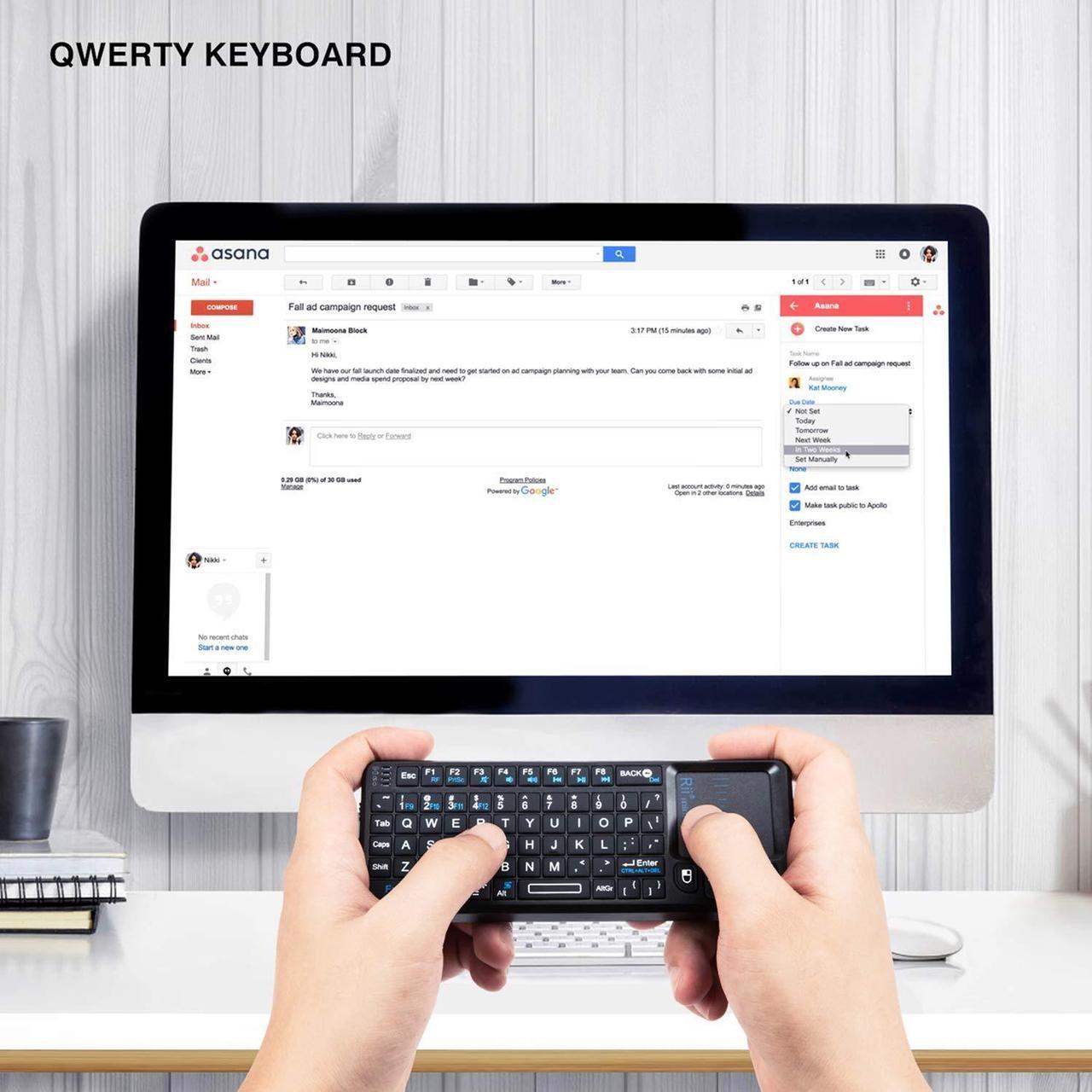 Alt view image 5 of 6 - Rii 2.4G Mini Wireless Keyboard with Touchpad Mouse,Lightweight Portable Wireless Keyboard Controller with USB Receiver Remote Control for . Black.72 keys