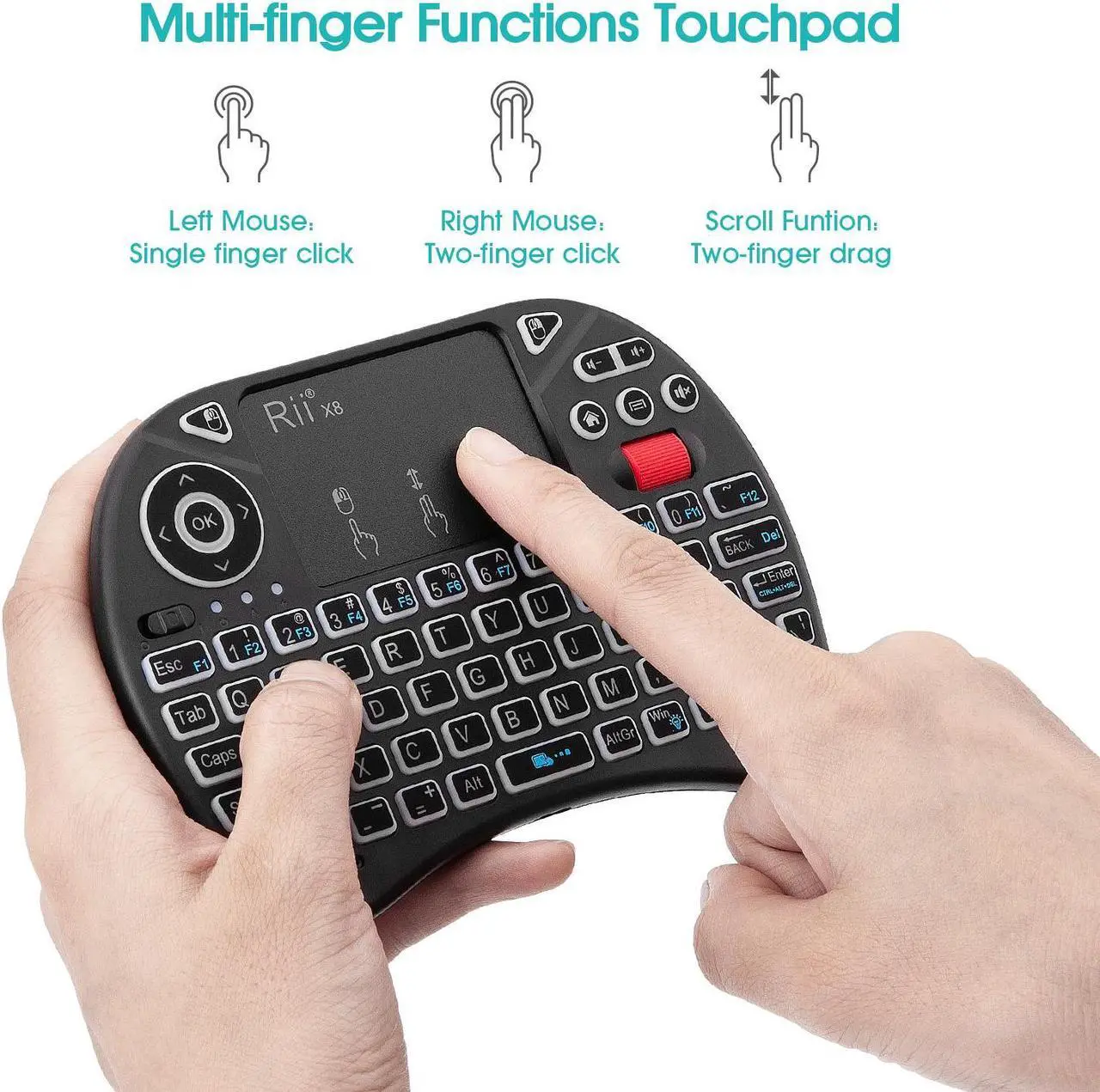 Alt view image 5 of 7 - Rii X8 Mini Keyboard,2.4GHz Portable Wireless Keyboard with Touchpad Mouse,RGB Backlit,Rechargeable Battery for Android TV Box/Mac/PC/Nvidia Shield