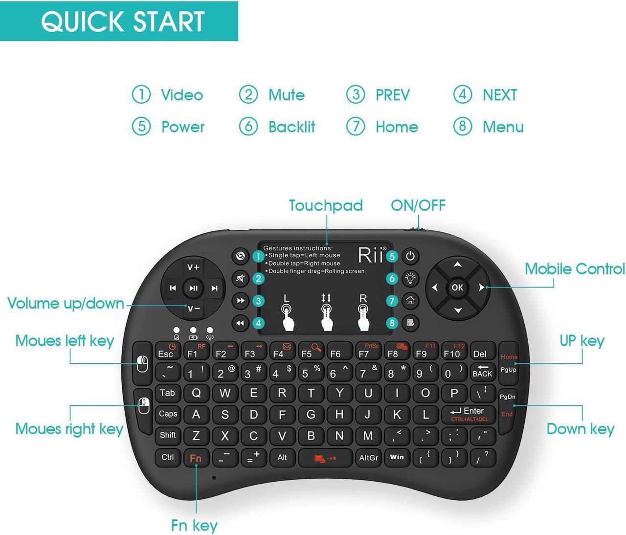 Alt view image 4 of 6 - Rii i8+ Mini wireless keyboard 2.4GHz Wireless Keyboard with TouchPad Backlit For Android TV Box,PC,Laptop,Smart TV,HTPC