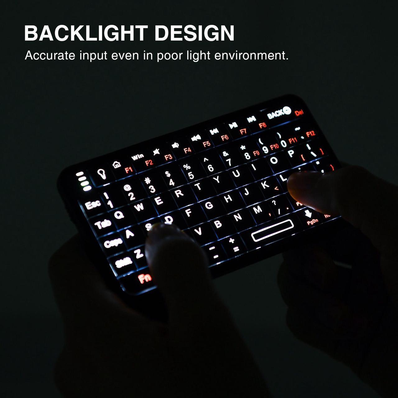Alt view image 2 of 6 - Rii Mini Bluetooth Keyboard,Portable Wireless Keyboard with Backlit,Rechargeable Mini Keyboard for Smart TV/Android TV Box/SmartPhone/HTPC/IPTV, BLACK(Upgrade-TypeC)