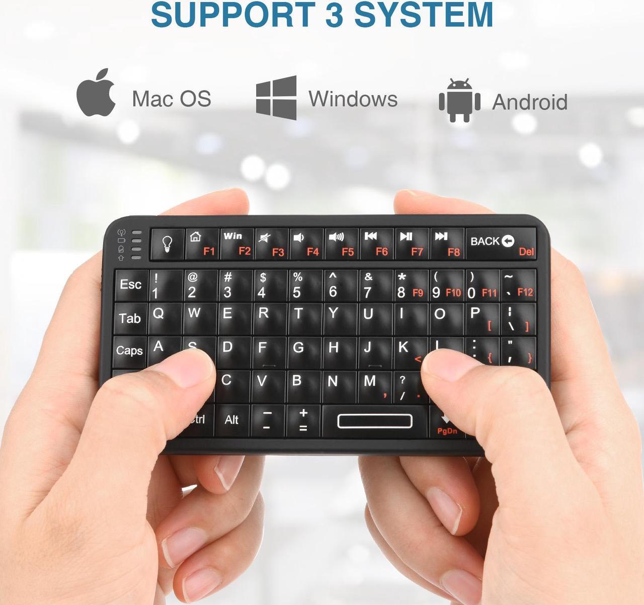 Alt view image 3 of 6 - Rii Mini Bluetooth Keyboard,Portable Wireless Keyboard with Backlit,Rechargeable Mini Keyboard for Smart TV/Android TV Box/SmartPhone/HTPC/IPTV, BLACK(Upgrade-TypeC)
