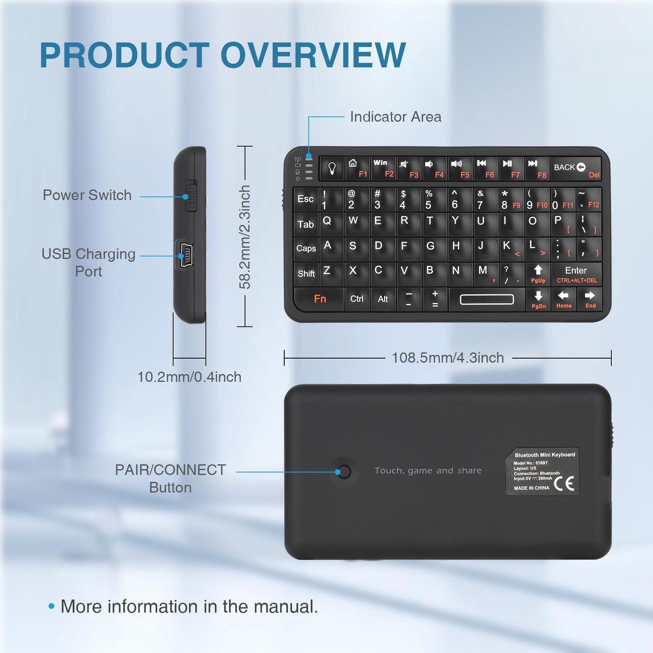 Alt view image 4 of 6 - Rii Mini Bluetooth Keyboard,Portable Wireless Keyboard with Backlit,Rechargeable Mini Keyboard for Smart TV/Android TV Box/SmartPhone/HTPC/IPTV, BLACK(Upgrade-TypeC)