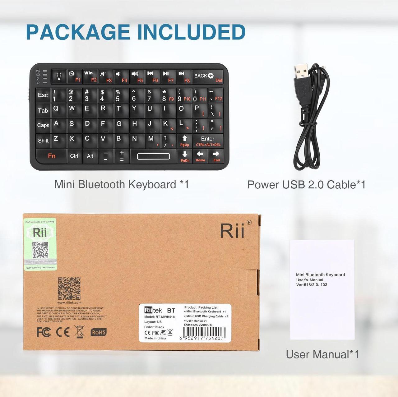 Alt view image 6 of 6 - Rii Mini Bluetooth Keyboard,Portable Wireless Keyboard with Backlit,Rechargeable Mini Keyboard for Smart TV/Android TV Box/SmartPhone/HTPC/IPTV, BLACK(Upgrade-TypeC)