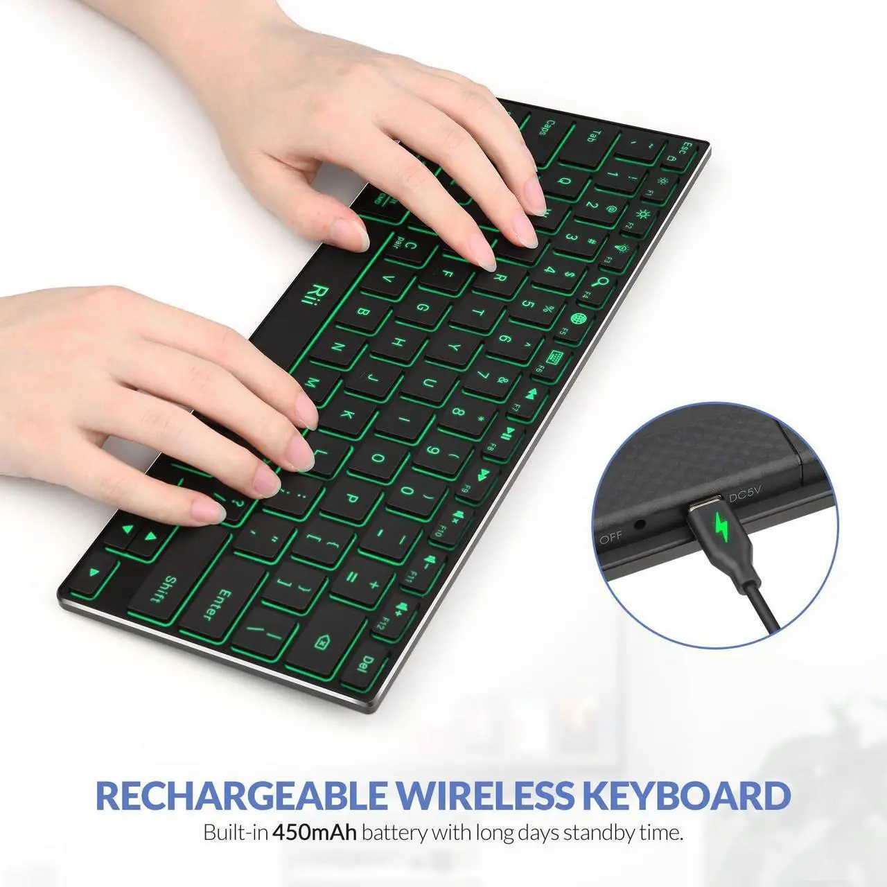 Alt view image 3 of 7 - Rii Bluetooth Keyboard X9,Wireless Keyboard with RGB Backlit, Rechargeable Keyboard with Aluminium Alloy Case for iPad 10th, iPad Pro, iPad Mini, iPad Air,Tablet,Surface,PC,Laptop