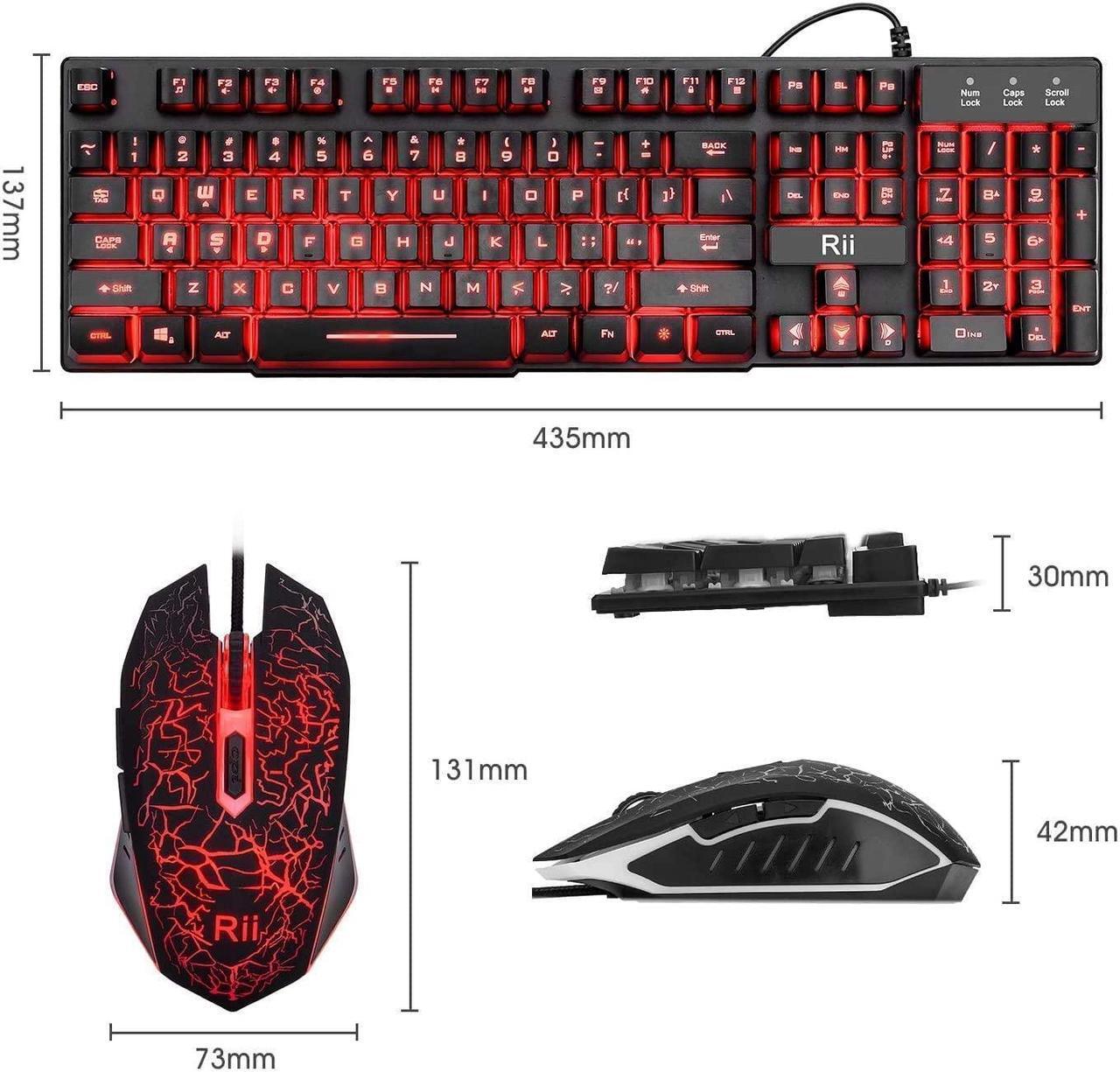 Alt view image 3 of 7 - Rii Gaming Keyboard and Mouse Set, 3-LED Backlit Mechanical Feel Business Office Keyboard Colorful Breathing Backlit Gaming Mouse for Working or Primer Gaming,Office Device (RK108)