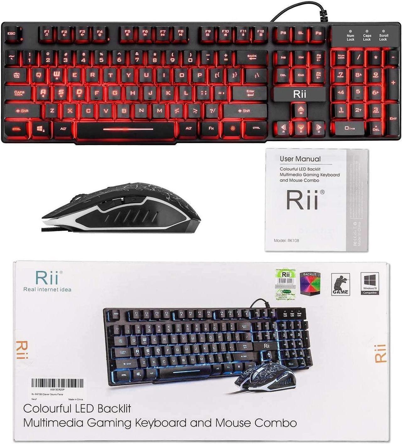 Alt view image 7 of 7 - Rii Gaming Keyboard and Mouse Set, 3-LED Backlit Mechanical Feel Business Office Keyboard Colorful Breathing Backlit Gaming Mouse for Working or Primer Gaming,Office Device (RK108)