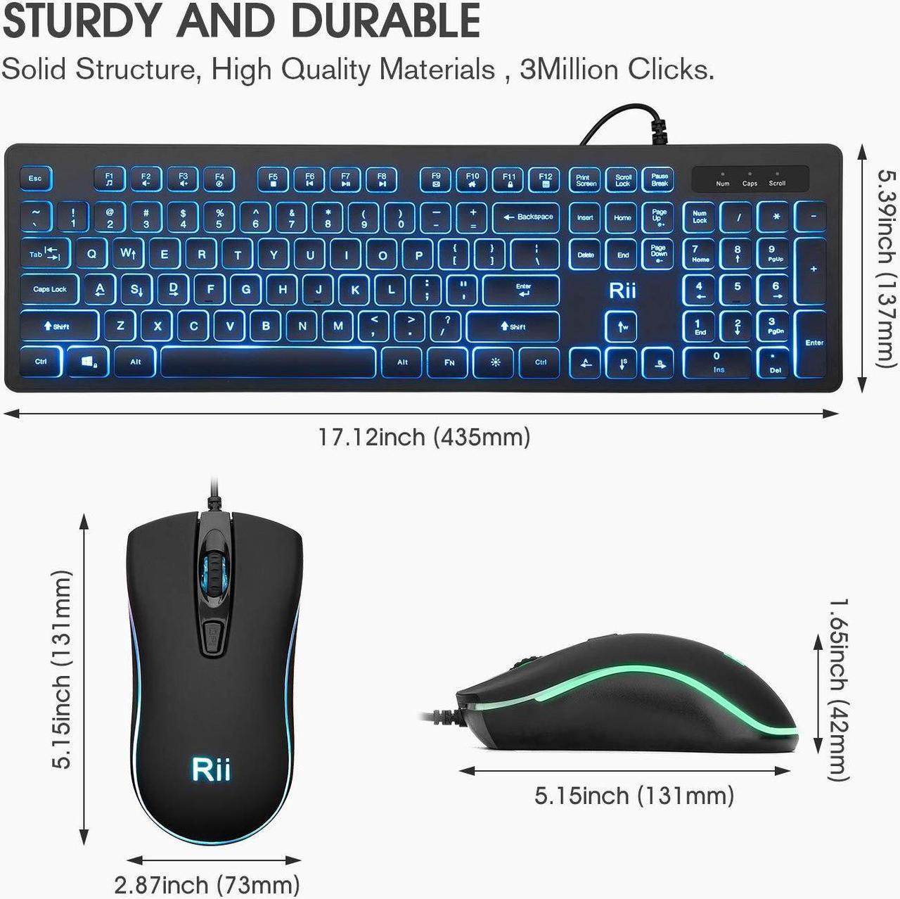 Alt view image 2 of 7 - Rii Three Colors Backlit Keyboard and Mouse, Wired Keyboard and Mouse Combo, USB Keyboard and Mouse Set,Quiet Input Gaming Keyboard,Optical RGB Mouse for School,Office,Business and Gaming
