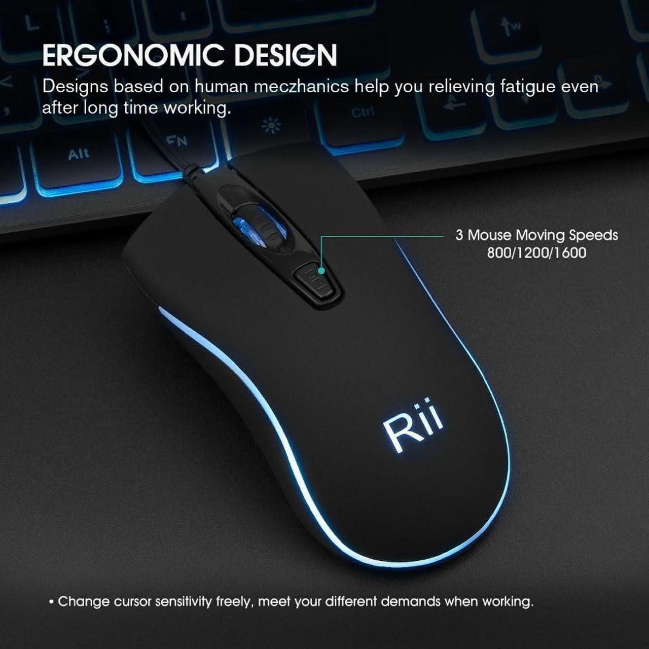 Alt view image 3 of 7 - Rii Three Colors Backlit Keyboard and Mouse, Wired Keyboard and Mouse Combo, USB Keyboard and Mouse Set,Quiet Input Gaming Keyboard,Optical RGB Mouse for School,Office,Business and Gaming