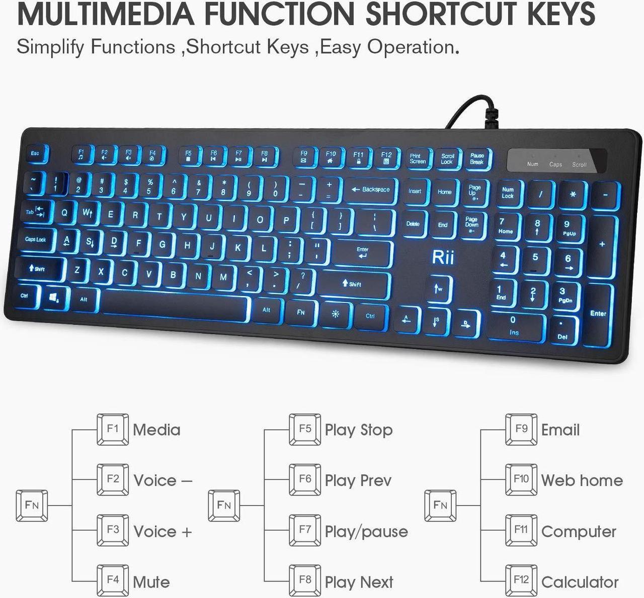 Alt view image 7 of 7 - Rii Three Colors Backlit Keyboard and Mouse, Wired Keyboard and Mouse Combo, USB Keyboard and Mouse Set,Quiet Input Gaming Keyboard,Optical RGB Mouse for School,Office,Business and Gaming