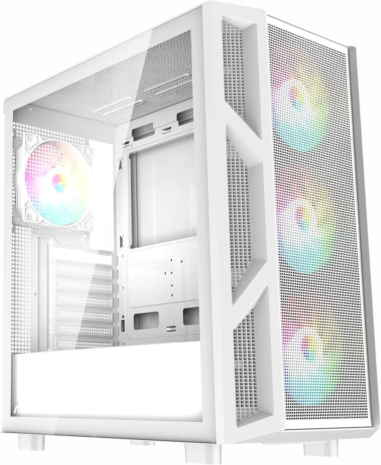 Alt view image 2 of 7 - Ruix CV103 White Color USB3.0 Tempered Glass Side Panel Mid Tower ATX Gaming Computer Case With Fixed Rainbow Fans X4 Pre-installed With Mesh