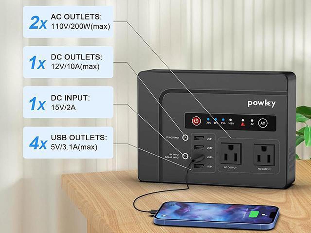 Alt view image 4 of 7 - 200W 146Wh Portable Power Station with 110V AC Outlet 39,600mAh Lithium Battery Bank Power Pack For Laptop Phone Tablet Camera Charger Outdoor Camping RV Travel Road Trip Home Office Emergency