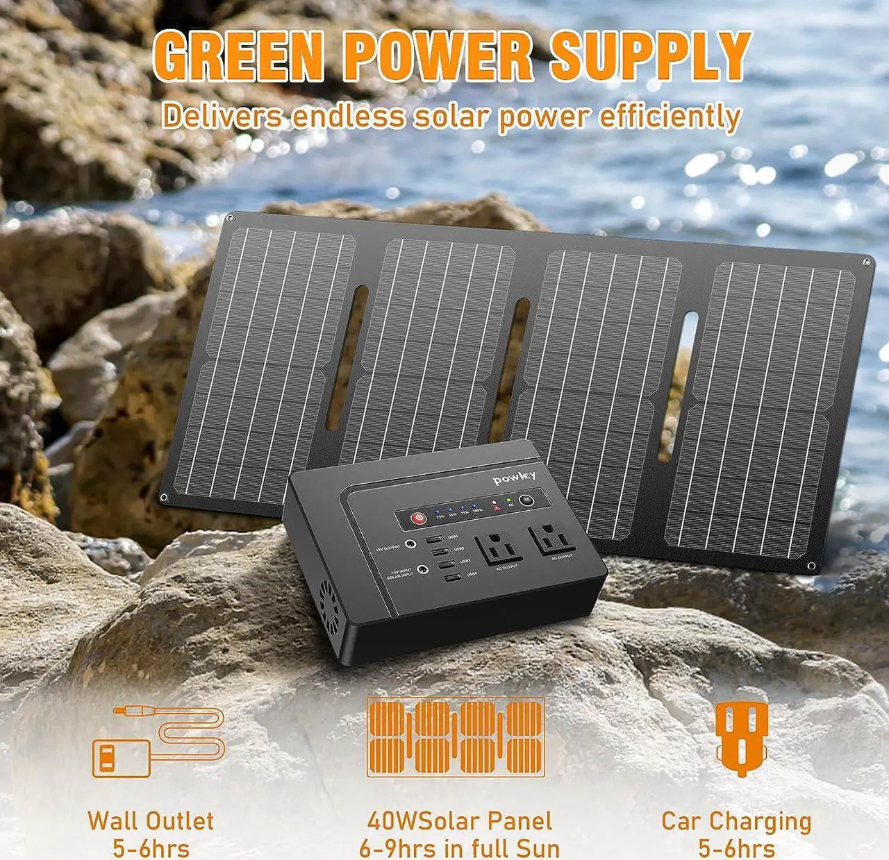 Alt view image 6 of 7 - Portable Power Station 146Wh 200W Solar Generator with 40W Solar Panel Kit, 110V AC DC USB Outlet Battery Bank Backup Charger for Laptop Tablet Phone Lamp Fan Outdoor Camping Trip Home Emergency