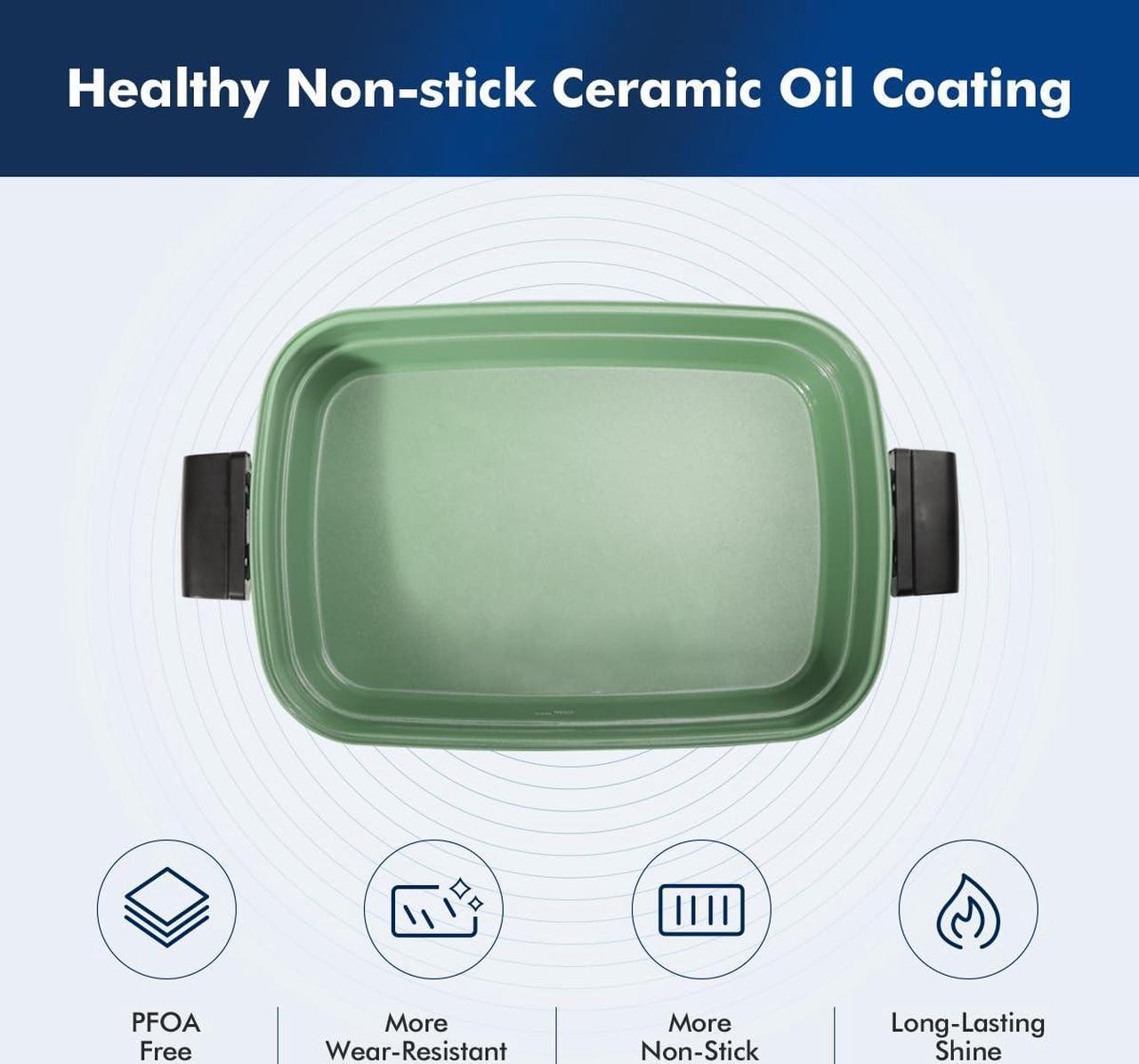 Alt view image 4 of 6 - Joydeem 3-in-1 Electric Hot Pot, Multi-use Shabu Shabu Pot with Grill Pan & Steamer, Non-stick Ceramic Oil Coating, 4.5L, JD-HG9088G, Green