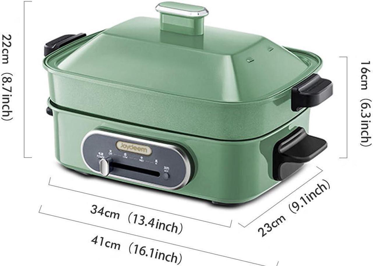 Alt view image 6 of 6 - Joydeem 3-in-1 Electric Hot Pot, Multi-use Shabu Shabu Pot with Grill Pan & Steamer, Non-stick Ceramic Oil Coating, 4.5L, JD-HG9088G, Green