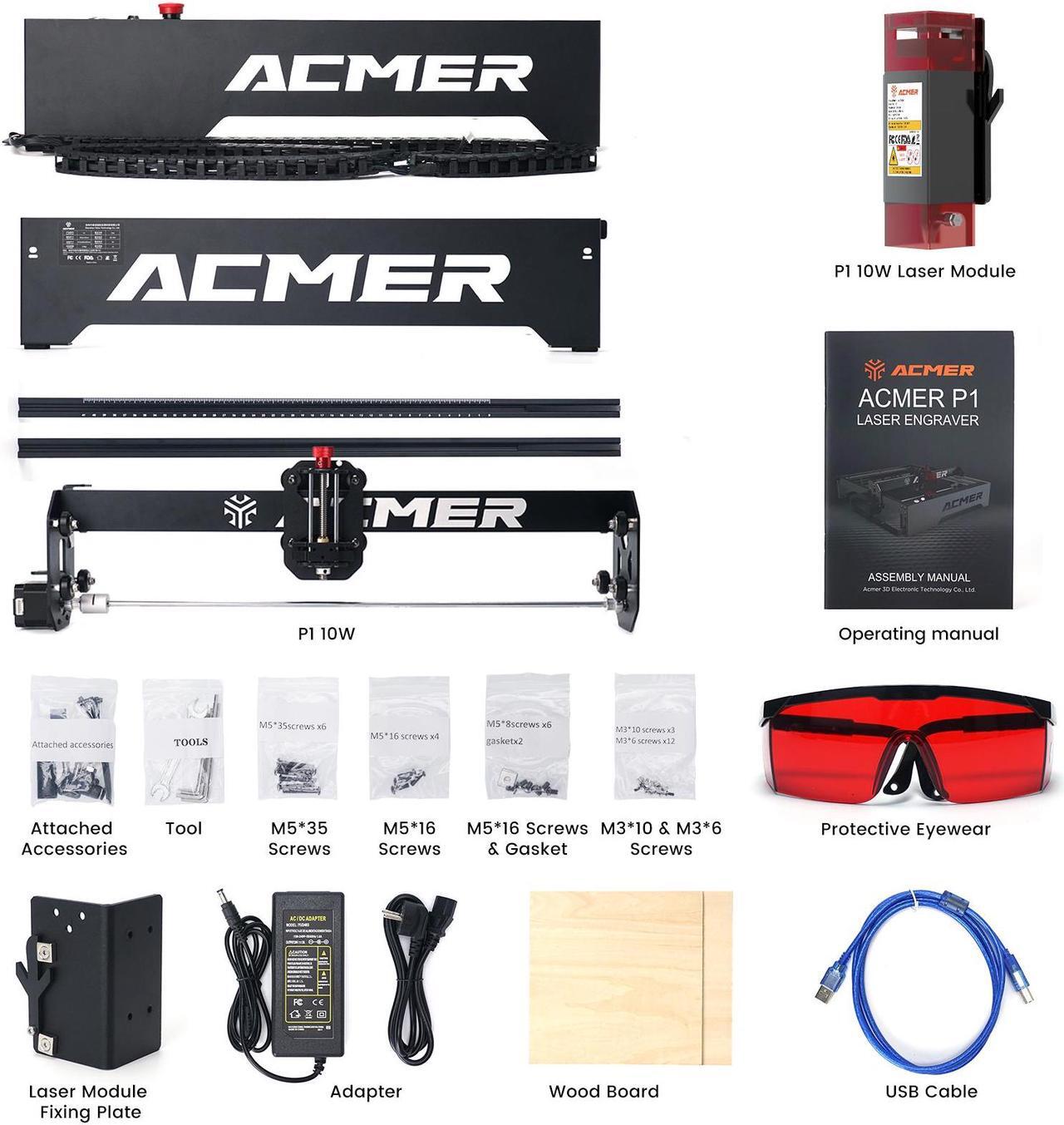 Alt view image 3 of 7 - Acmer P1 Laser Engraver, 10W Output Laser Cutter and Engraver Machine for Wood, Metal, Acrylic, Leather