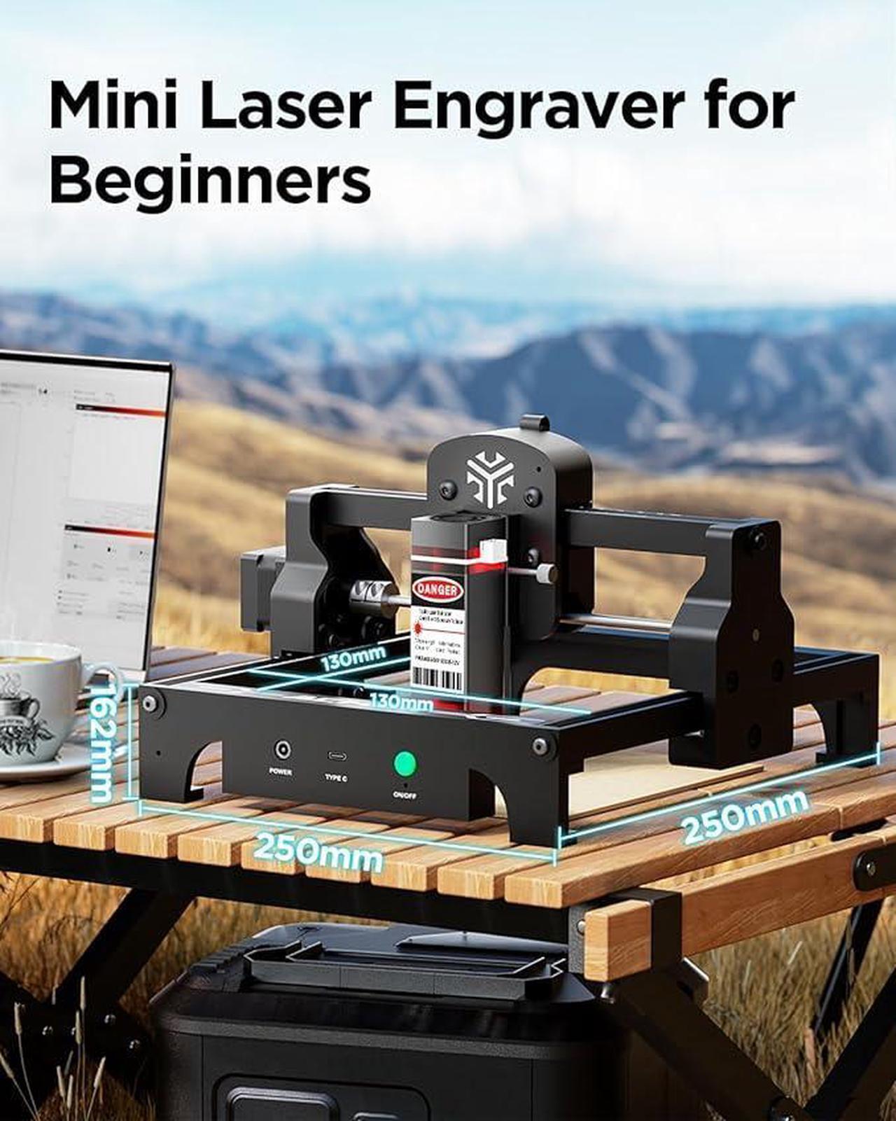 Alt view image 2 of 7 - Acmer S1 Laser Engraver, 3.5W Output Laser Cutting Machine, Engraving Wood and Metal, 130 * 130mm Maximum Working Size,Only 2kg Easy to Carry Anywhere, Laser Class 4
