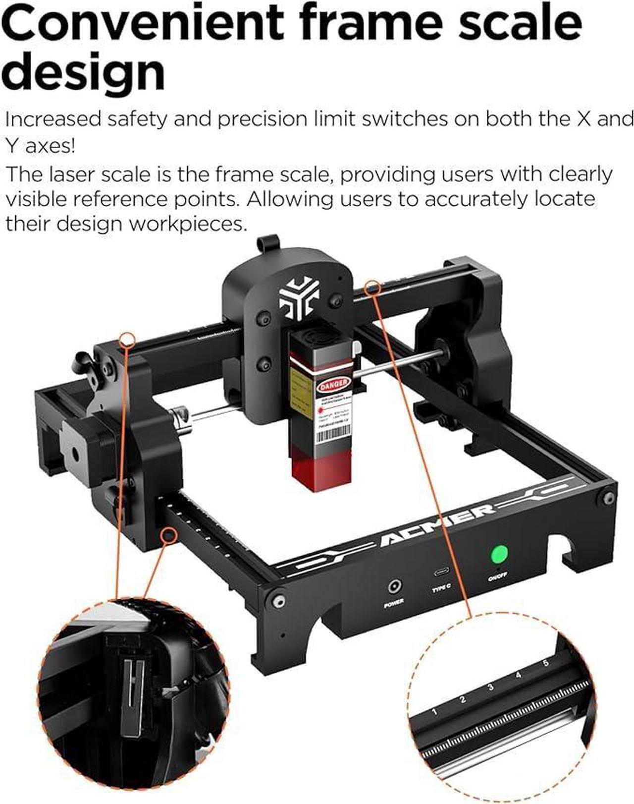 Alt view image 6 of 7 - Acmer S1 Laser Engraver, 3.5W Output Laser Cutting Machine, Engraving Wood and Metal, 130 * 130mm Maximum Working Size,Only 2kg Easy to Carry Anywhere, Laser Class 4