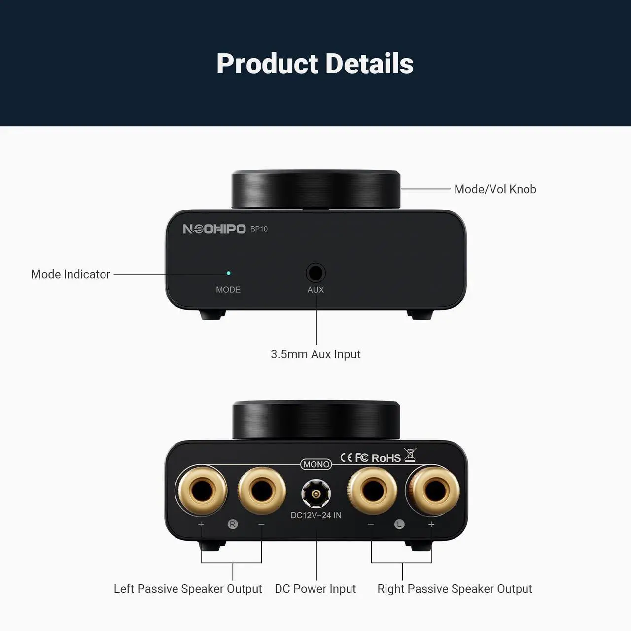 Alt view image 6 of 7 - Neohipo BP10 Mini Bluetooth Amplifier for Passive Speakers & Bass Shakers Home Audio Receiver & Amplifier