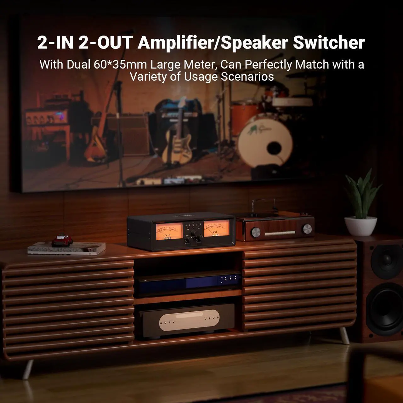 Alt view image 2 of 7 - Neohipo ET30 VU Meter Amplifier/Speaker Selector 2 in 2 Out Vintage Switcher Speaker Selector Switch with DB Panel Display & Remote Control