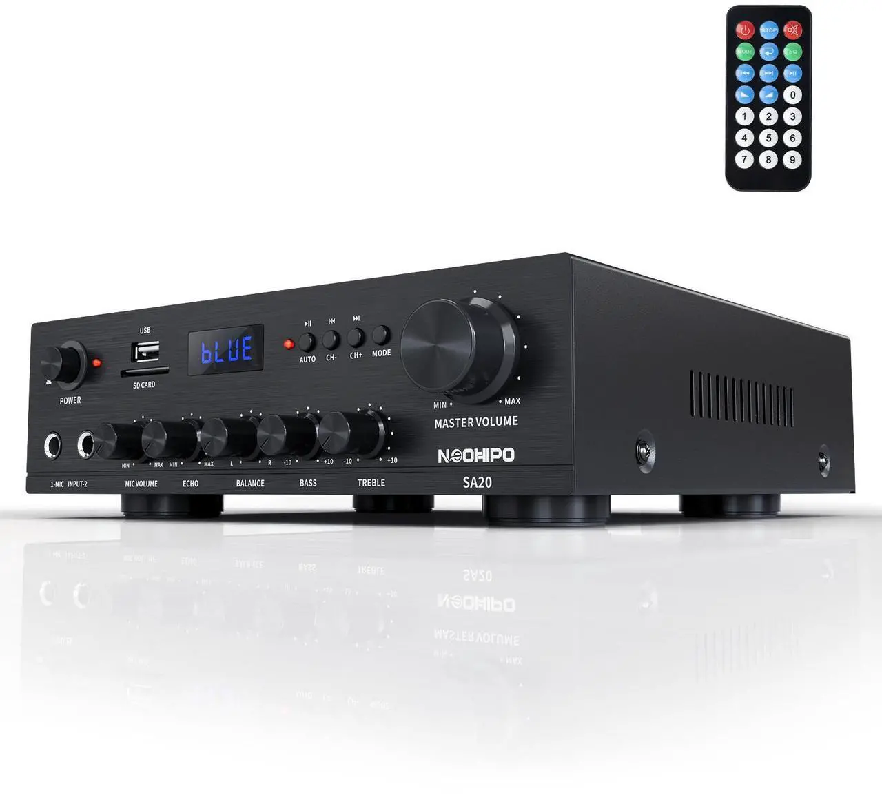 Main image of Neohipo SA20 Stereo Receiver & Amplifier Home Audio Bluetooth Amp, Bluetooth 5.0, 500Wx2, 2.1 Channel