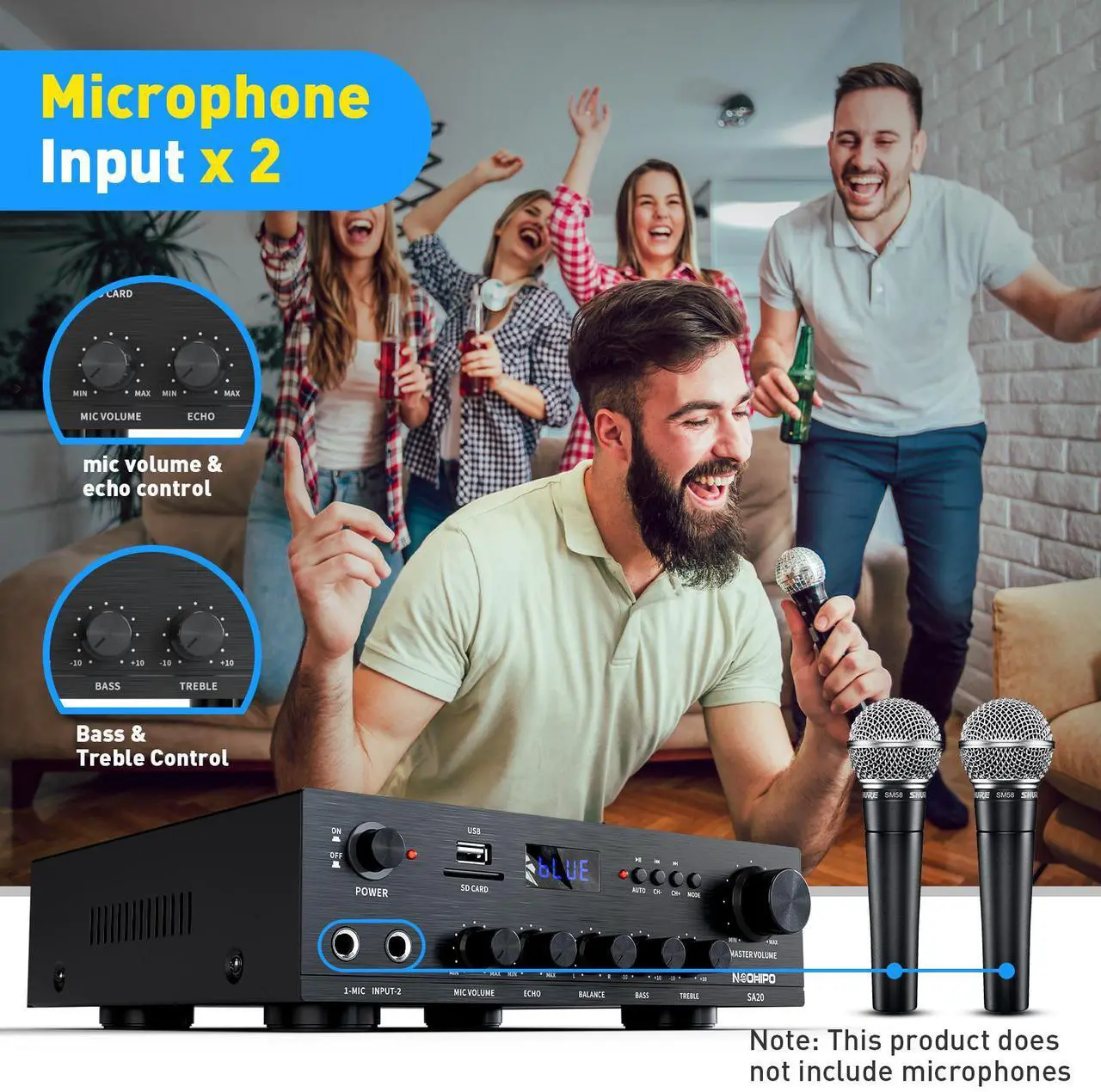 Alt view image 4 of 7 - Neohipo SA20 Stereo Receiver & Amplifier Home Audio Bluetooth Amp, Bluetooth 5.0, 500Wx2, 2.1 Channel